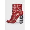 Printed leather ankle boots