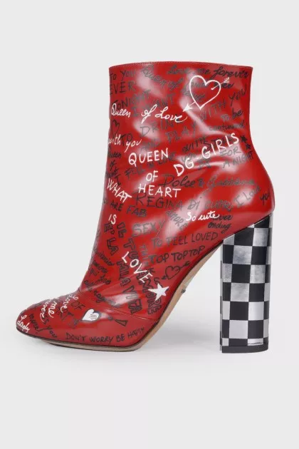 Printed leather ankle boots