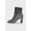 Suede Gray Heeled Ankle Boots