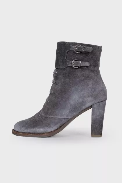 Suede Gray Heeled Ankle Boots