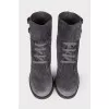 Suede Gray Heeled Ankle Boots