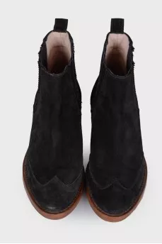 Suede black ankle boots