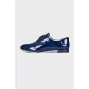 Patent blue lace-up shoes