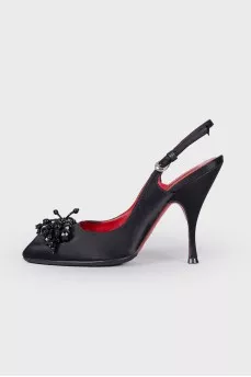 Textile sandals with rhinestones