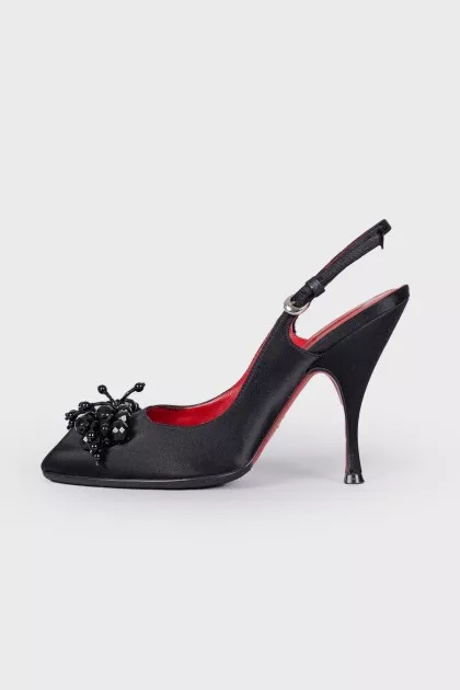 Textile sandals with rhinestones