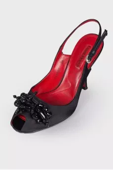 Textile sandals with rhinestones