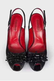 Textile sandals with rhinestones