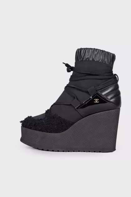 Lace-up textile ankle boots