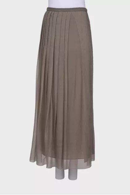Pleated front silk skirt
