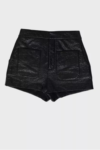 Patent black shorts