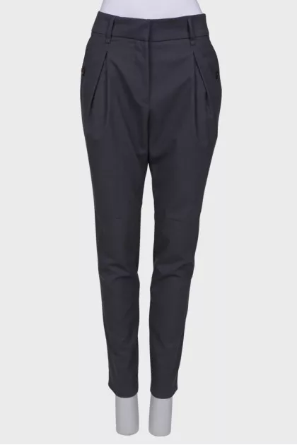 Pleated gray wool trousers