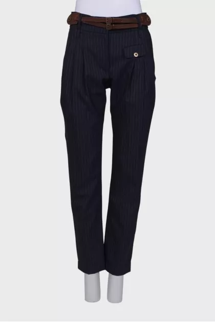 Wool trousers with detachable front belt