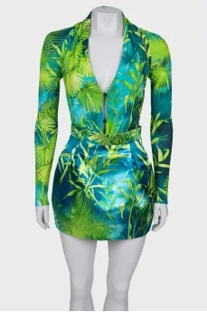 Bodysuit and printed skirt