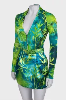 Bodysuit and printed skirt