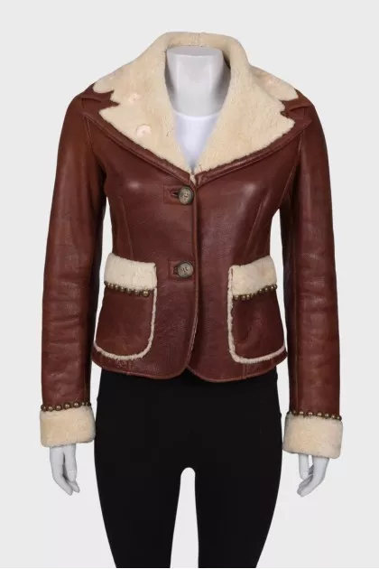 Sheepskin coat with embroidery on the back