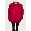 Red down jacket with double zipper 