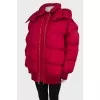 Red down jacket with double zipper 