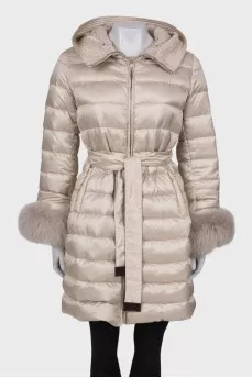 Down jacket with fur cuffs