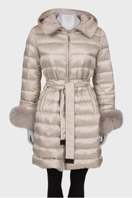 Down jacket with fur cuffs