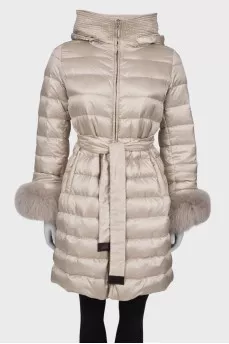 Down jacket with fur cuffs