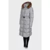 Gray quilted down jacket with belt