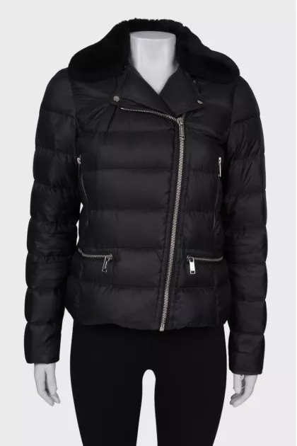 Black jacket with fur collar