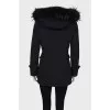 Black and blue down jacket with a hood