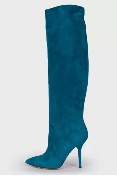 Turquoise Suede Over The Knee Boots