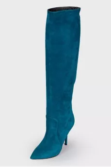 Turquoise Suede Over The Knee Boots