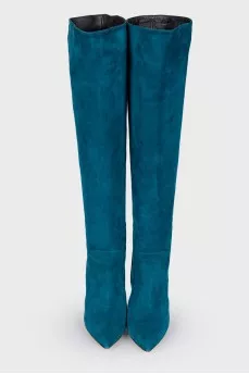 Turquoise Suede Over The Knee Boots