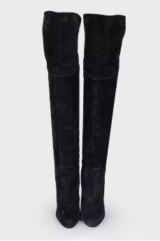 Black Suede Over The Knee Boots