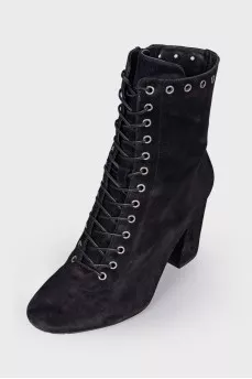 Lace-up suede ankle boots