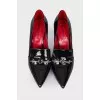 Lacquered shoes with silver hardware
