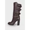 Leather boots with straps