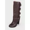 Leather boots with straps