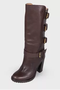 Leather boots with straps