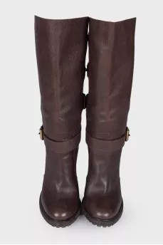 Leather boots with straps
