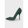 Fishnet green heels 
