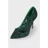 Fishnet green heels 