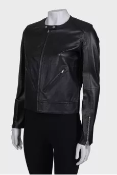Шкіряна куртка з манжетами на блискавці