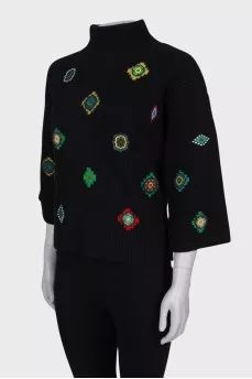 Wool sweater with patches multicolor
