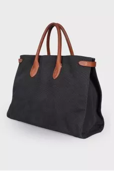 Textile bag with leather inserts