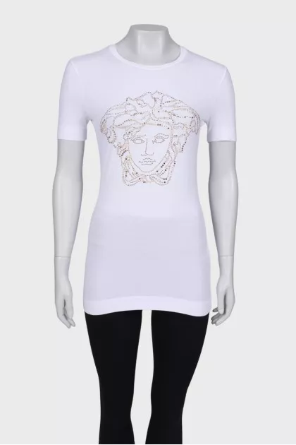 White T-shirt with rhinestone appliqué