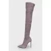 Light graphite suede over the knee boots