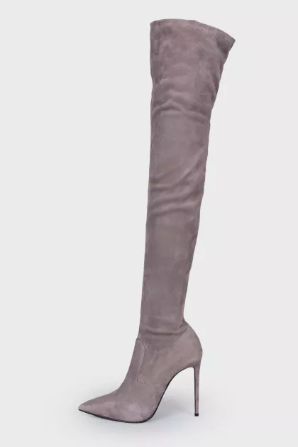 Light graphite suede over the knee boots