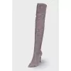 Light graphite suede over the knee boots