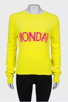 Wool yellow sweater with slogan