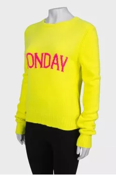 Wool yellow sweater with slogan