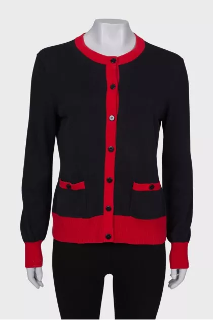 Black cardigan with red inserts