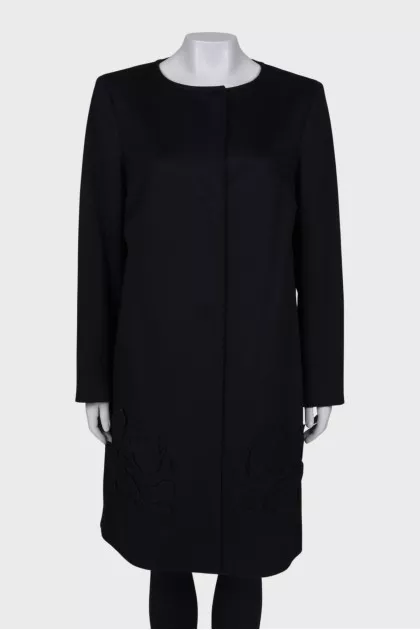 Wool coat with hem patches